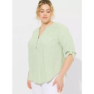 Torrid | Mint Green & White Polka Dot Harper 3/4 Sleeve Georgette Blouse Top